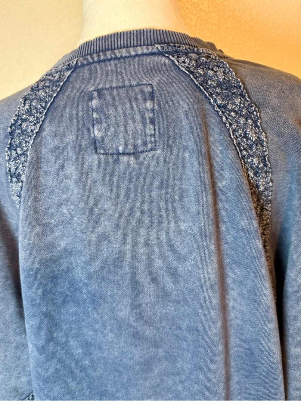 Aerie Hey Crochet Mineral Wash Blue Sweatshirt Crochet Lace Detail Oversize XS - Picture 8 of 15
